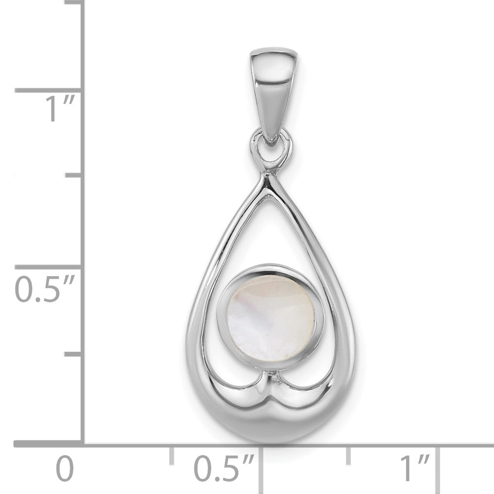 Sterling Silver Rhodium-plated Polished MOP Teardrop Pendant