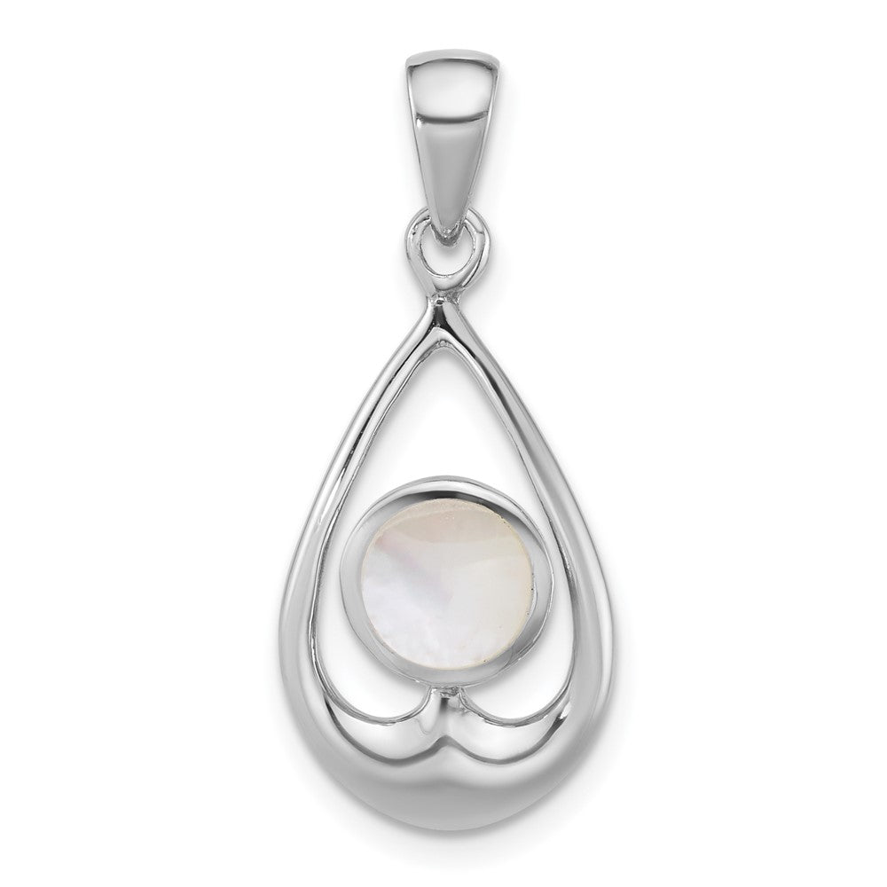 Sterling Silver Rhodium-plated Polished MOP Teardrop Pendant