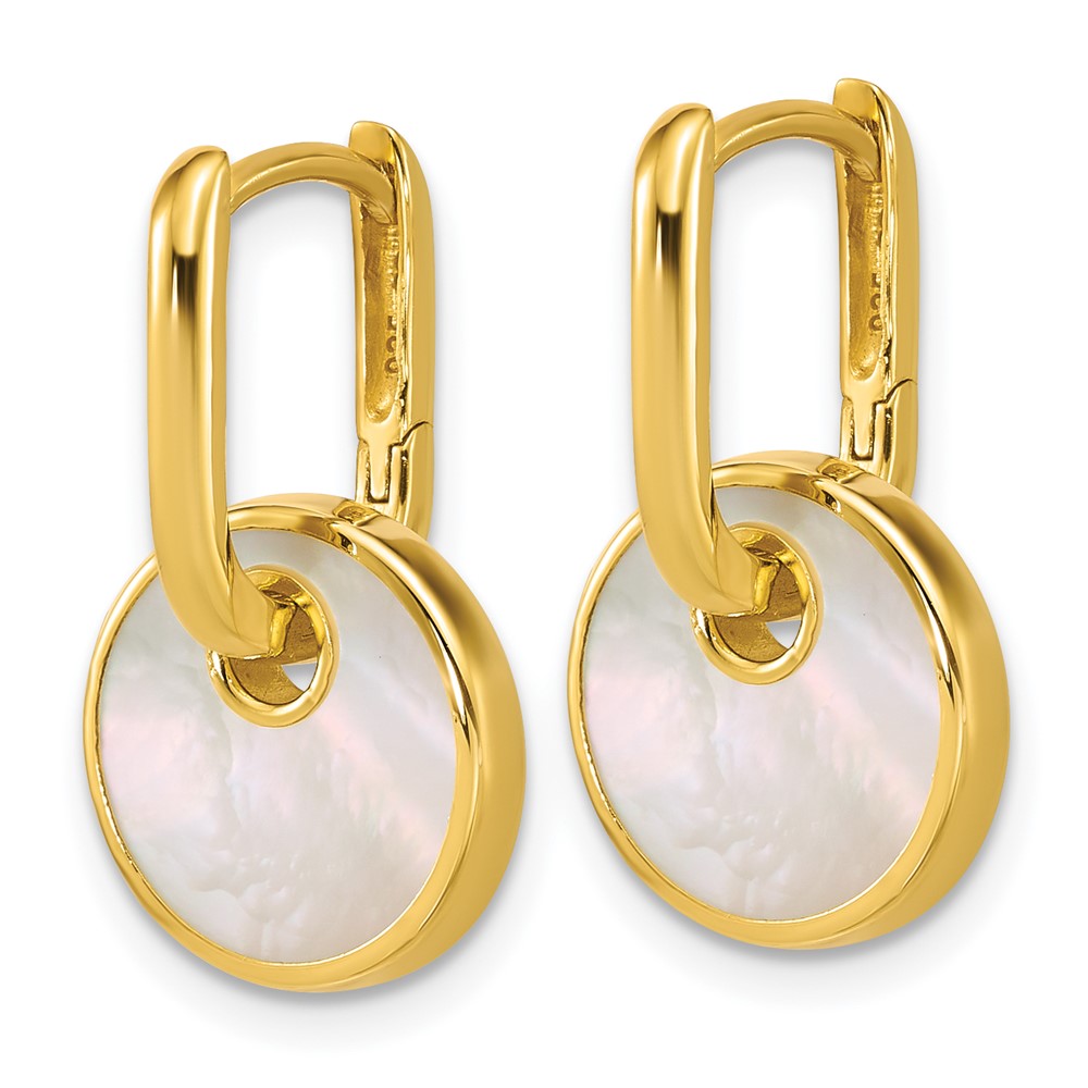 Sterling Silver Gold-plated Mother of Pearl Drop Hinged Hoop Earrings