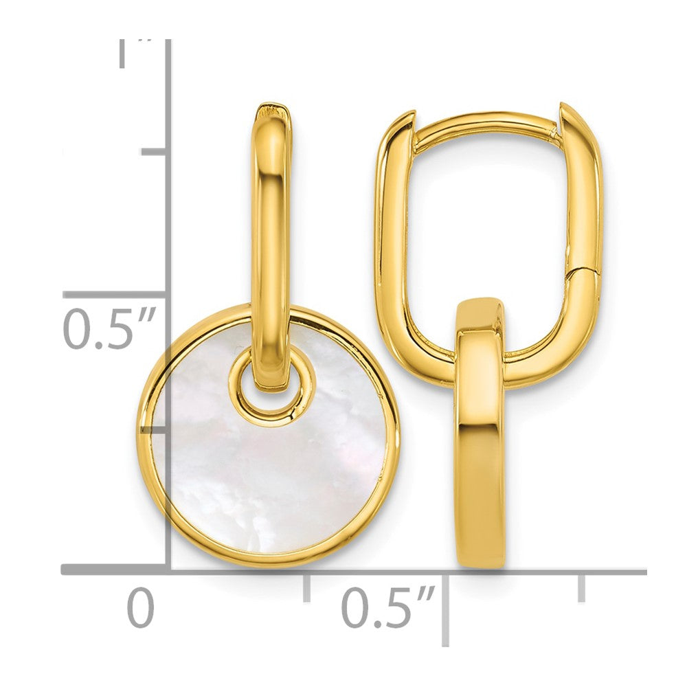 Sterling Silver Gold-plated Mother of Pearl Drop Hinged Hoop Earrings