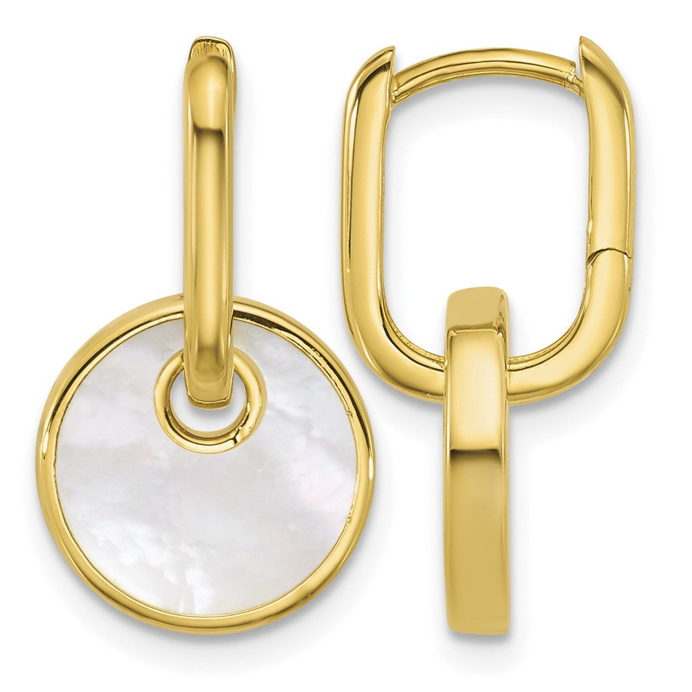 Sterling Silver Gold-plated Mother of Pearl Drop Hinged Hoop Earrings