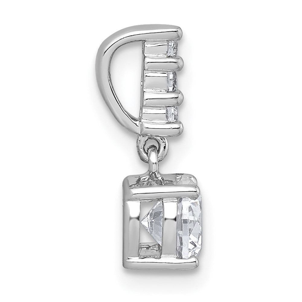 Sterling Silver RH-plated Polished CZ Dangling Chain Slide Pendant