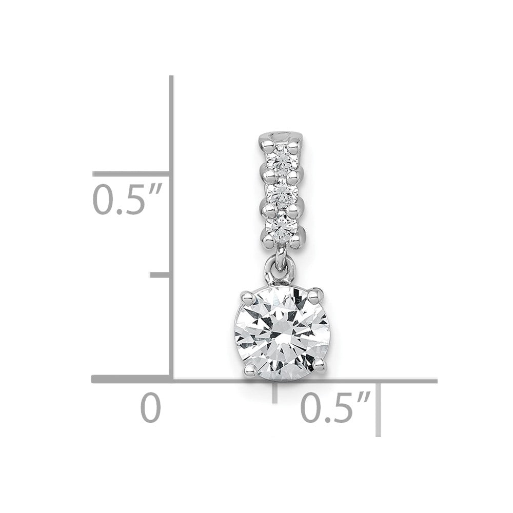 Sterling Silver RH-plated Polished CZ Dangling Chain Slide Pendant
