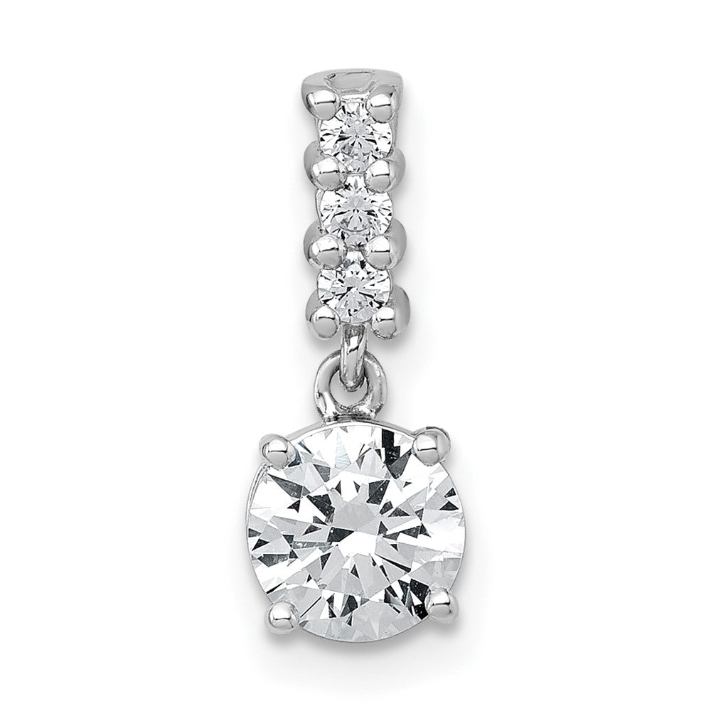 Sterling Silver RH-plated Polished CZ Dangling Chain Slide Pendant