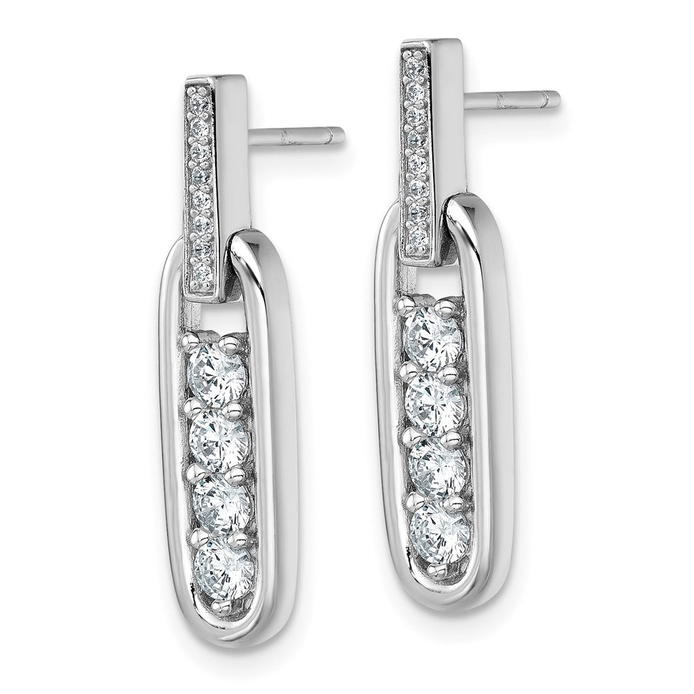 Sterling Silver RH-plated CZ Elongated Oval Post Dangle Earrings