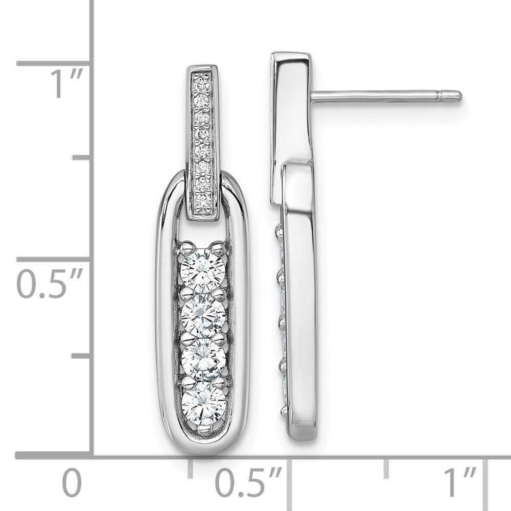 Sterling Silver RH-plated CZ Elongated Oval Post Dangle Earrings