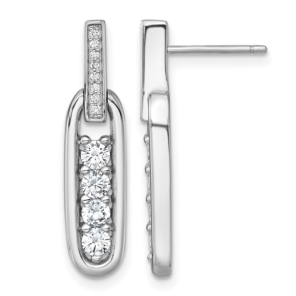 Sterling Silver RH-plated CZ Elongated Oval Post Dangle Earrings