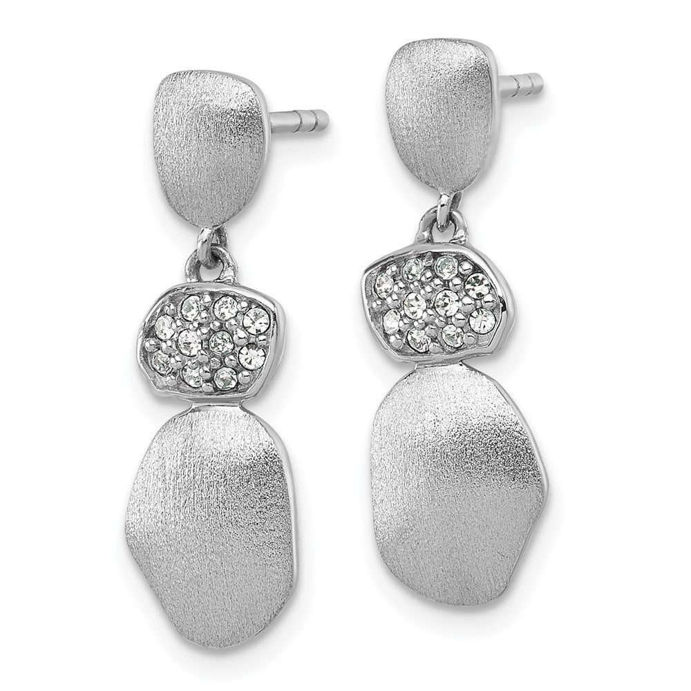 Sterling Silver Rhodium-plated Brush and Polished Crystal Post Earrings