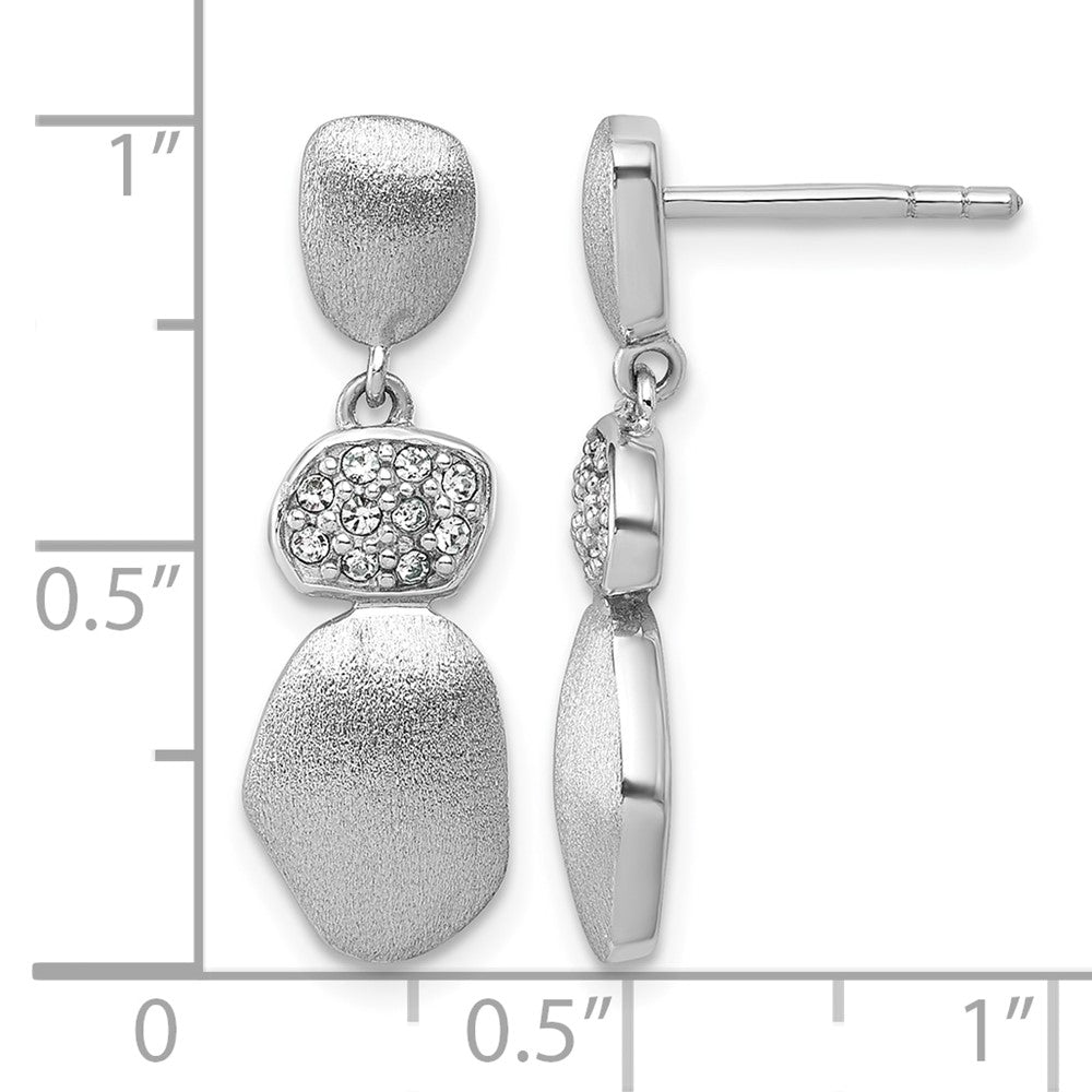 Sterling Silver Rhodium-plated Brush and Polished Crystal Post Earrings