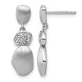 Sterling Silver Rhodium-plated Brush and Polished Crystal Post Earrings