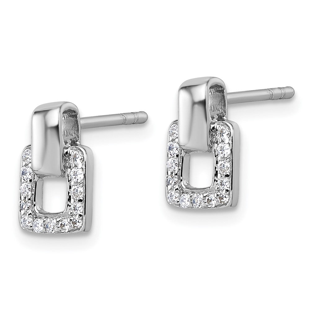 Sterling Silver Rhodium-plated CZ Square Post Earrings