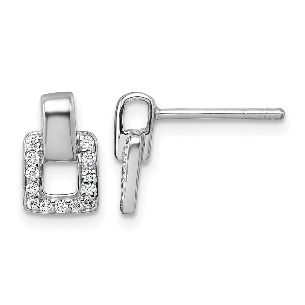 Sterling Silver Rhodium-plated CZ Square Post Earrings