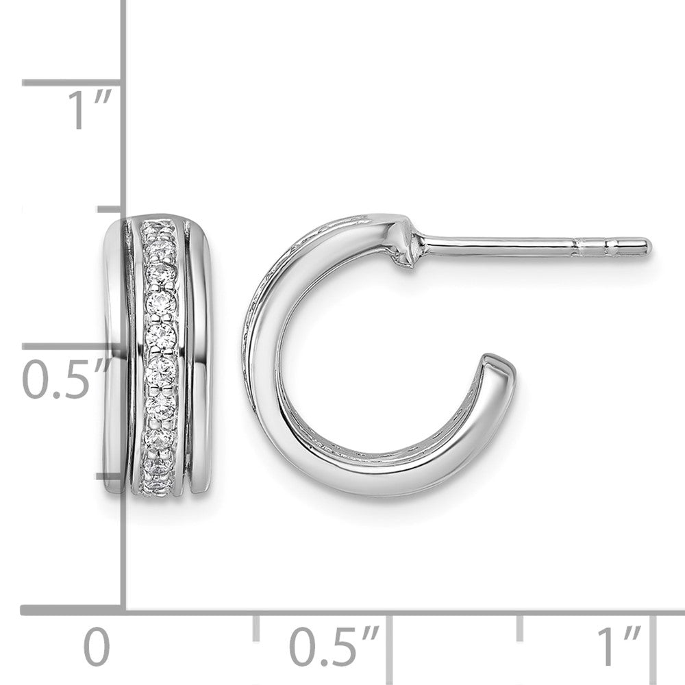 Sterling Silver Rhodium-plated CZ Post Hoop Earrings
