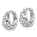 Sterling Silver Rhodium-plated Grooved CZ Polished Hoop Earrings