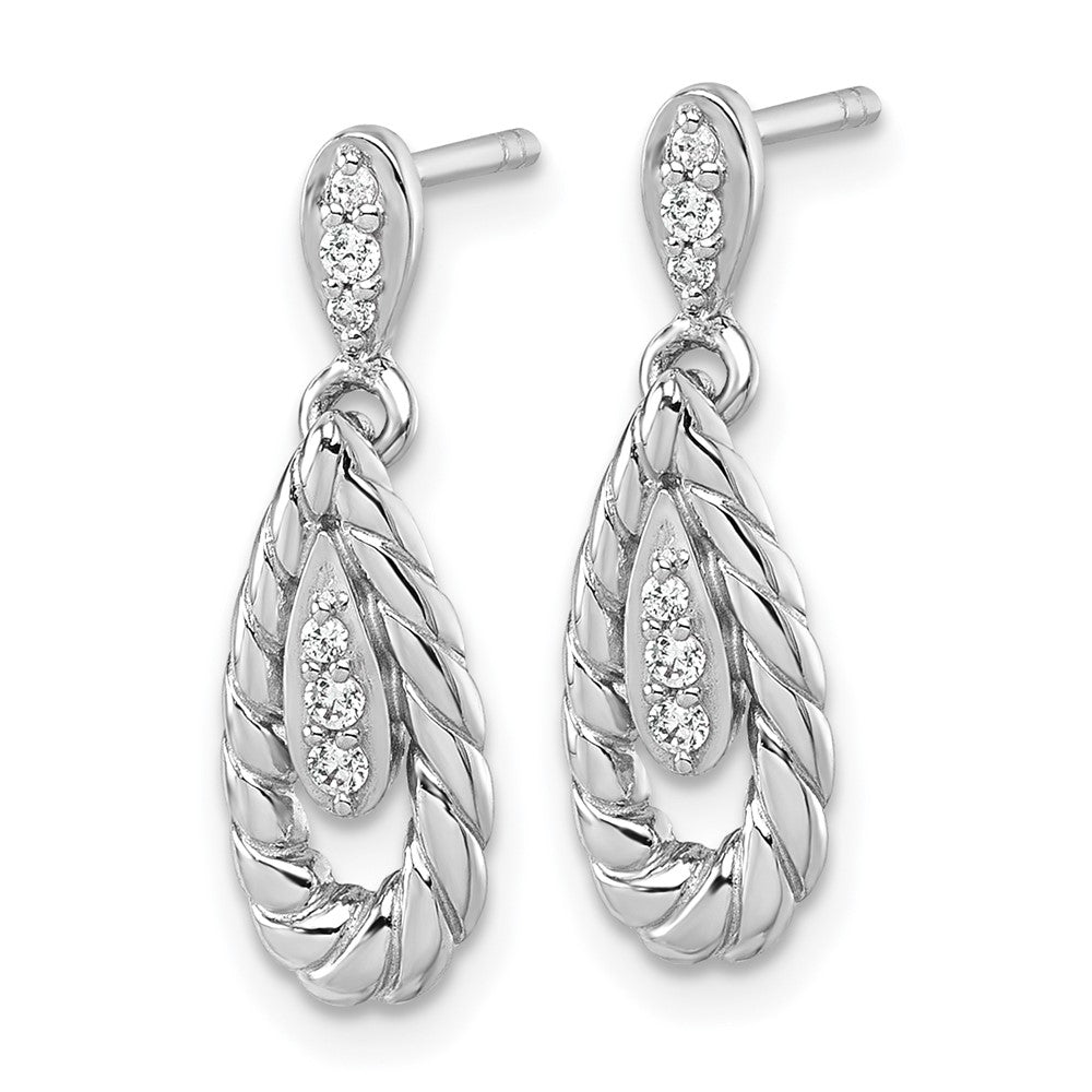 Sterling Silver Rhodium-plated Polished CZ Teardrop Dangle Post Earrings