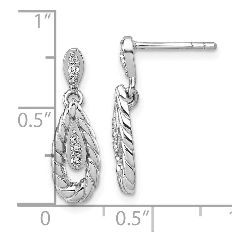 Sterling Silver Rhodium-plated Polished CZ Teardrop Dangle Post Earrings