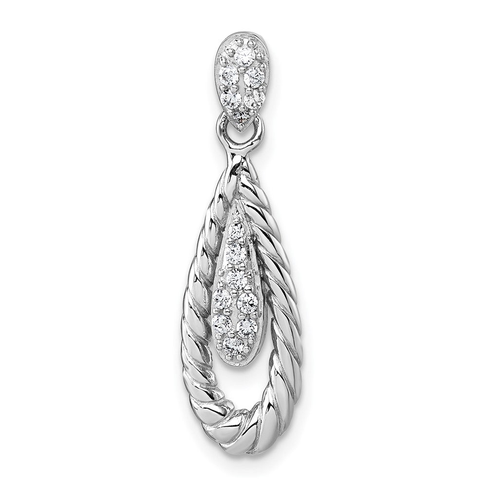 Sterling Silver Rhodium-plated Polished CZ Teardrop Pendant