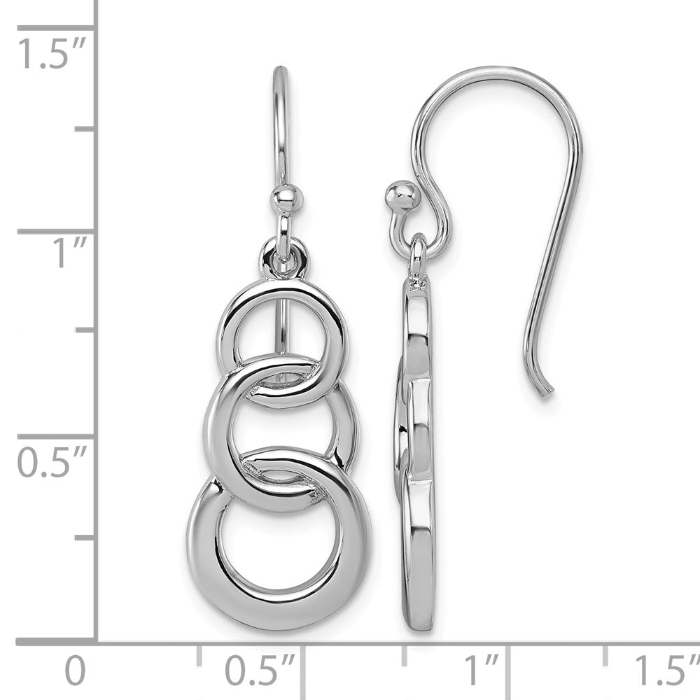 Sterling Silver Rhodium-plated Polished 3 Circle Dangle Earrings