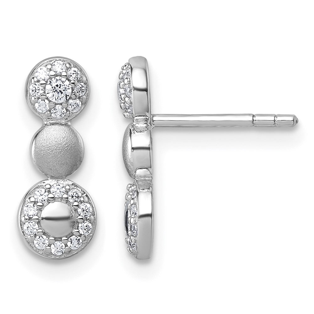 Sterling Silver Rhodium-plated Polished and Satin CZ Circles Post Earrings