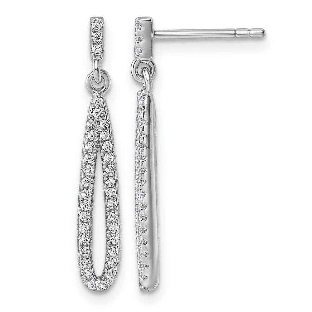 Sterling Silver Rhodium-plated CZ Post Dangle Earrings