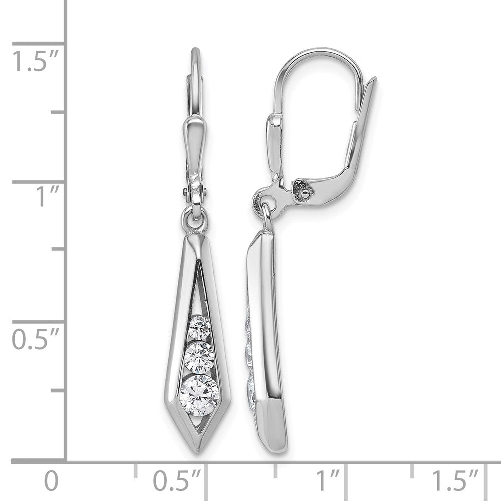 Sterling Silver Rhodium-plated Polished Fancy CZ Leverback Earrings