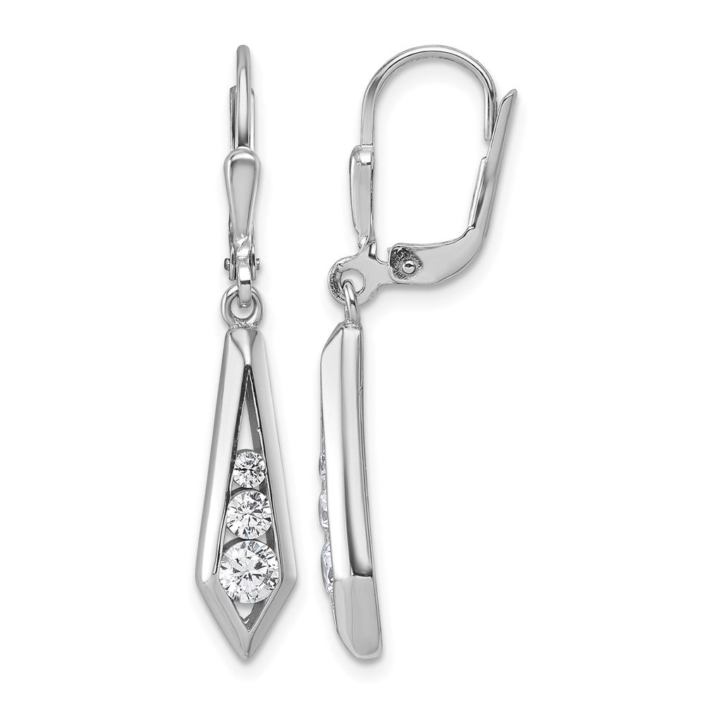 Sterling Silver Rhodium-plated Polished Fancy CZ Leverback Earrings