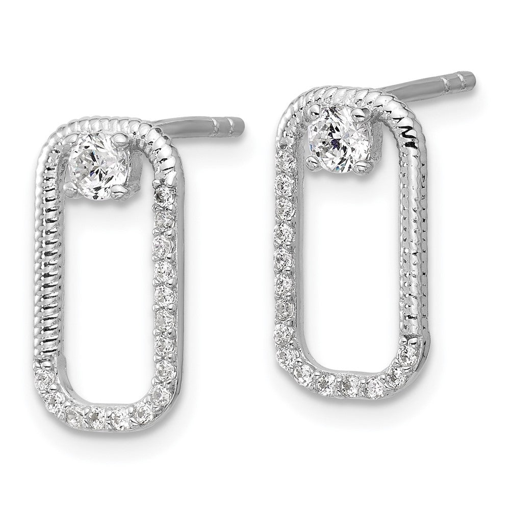 Sterling Silver Rhodium-plated CZ Textured Rectangle Post Earrings