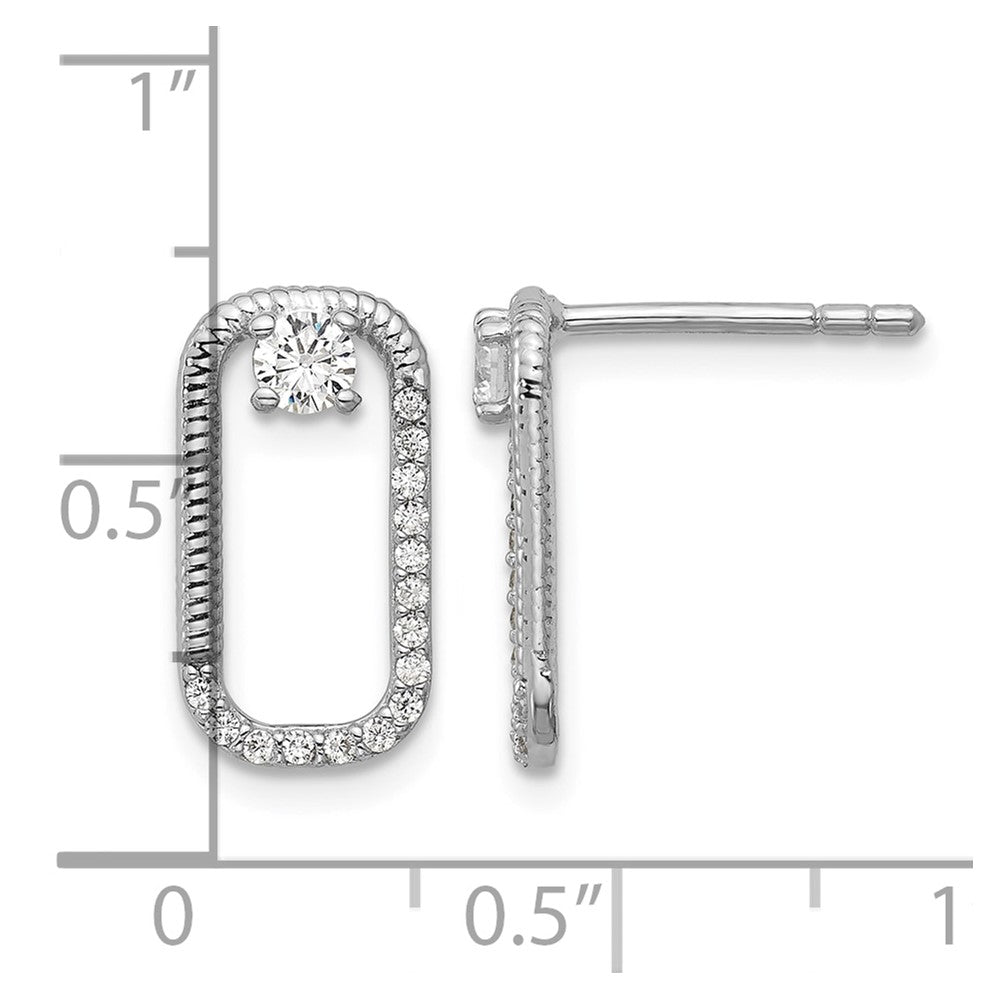 Sterling Silver Rhodium-plated CZ Textured Rectangle Post Earrings