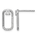 Sterling Silver Rhodium-plated CZ Textured Rectangle Post Earrings