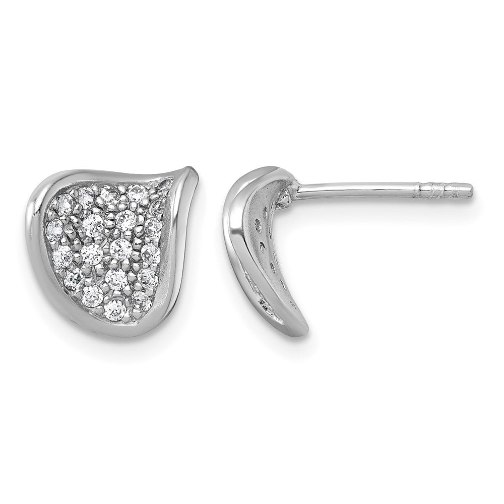 Sterling Silver Rhodium-plated Polished Curved CZ Post Earrings