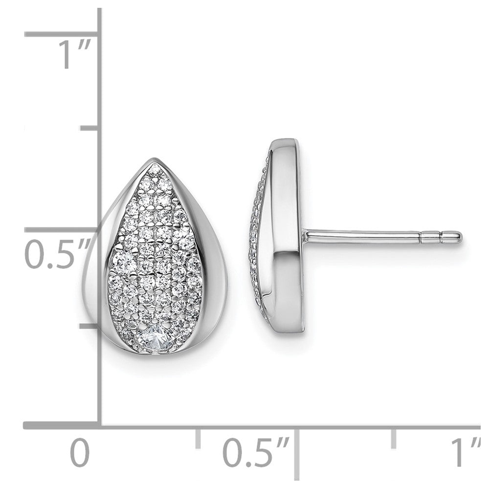 Sterling Silver Rhodium-plated CZ Teardrop Post Earrings