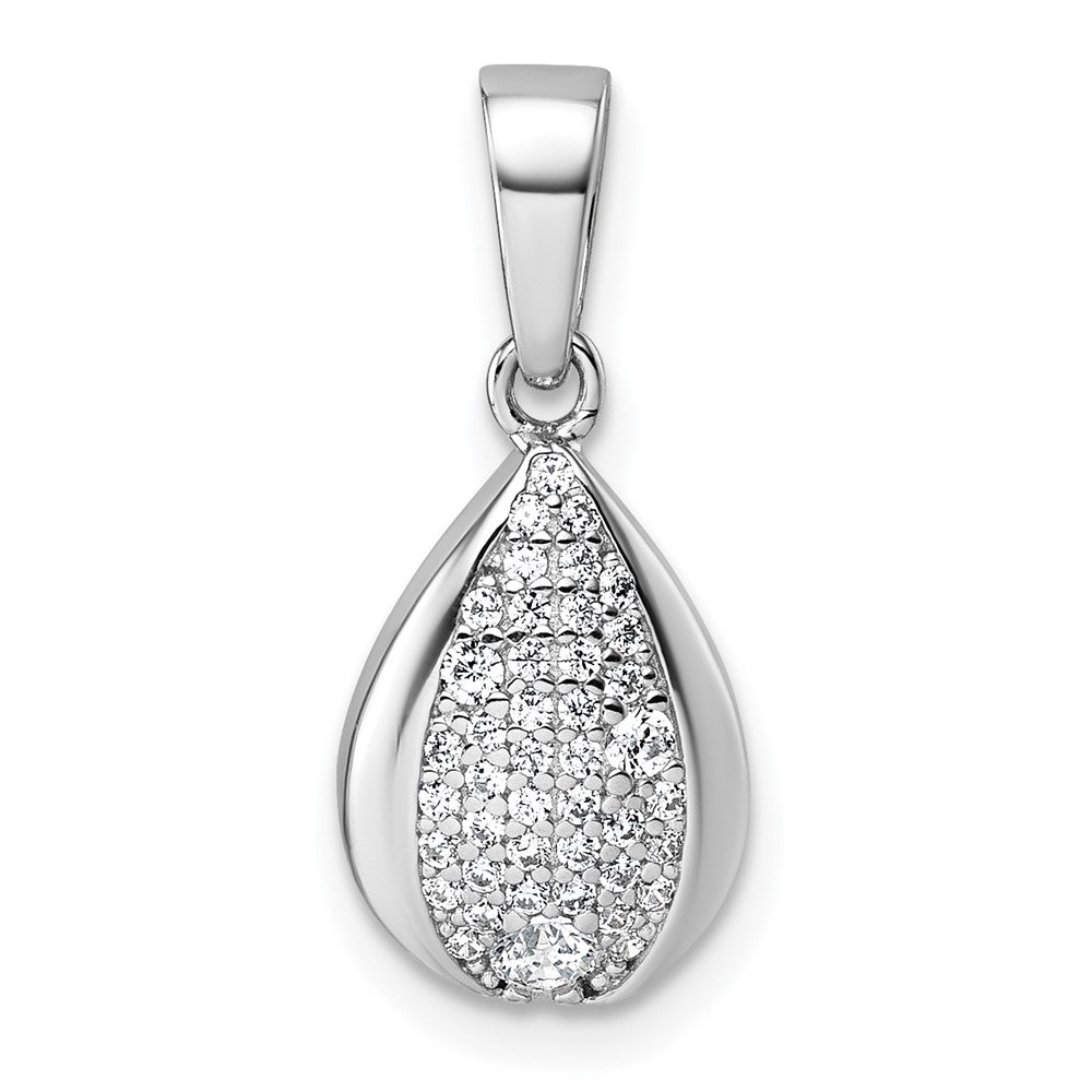 Sterling Silver Rhodium-plated CZ Teardrop Pendant