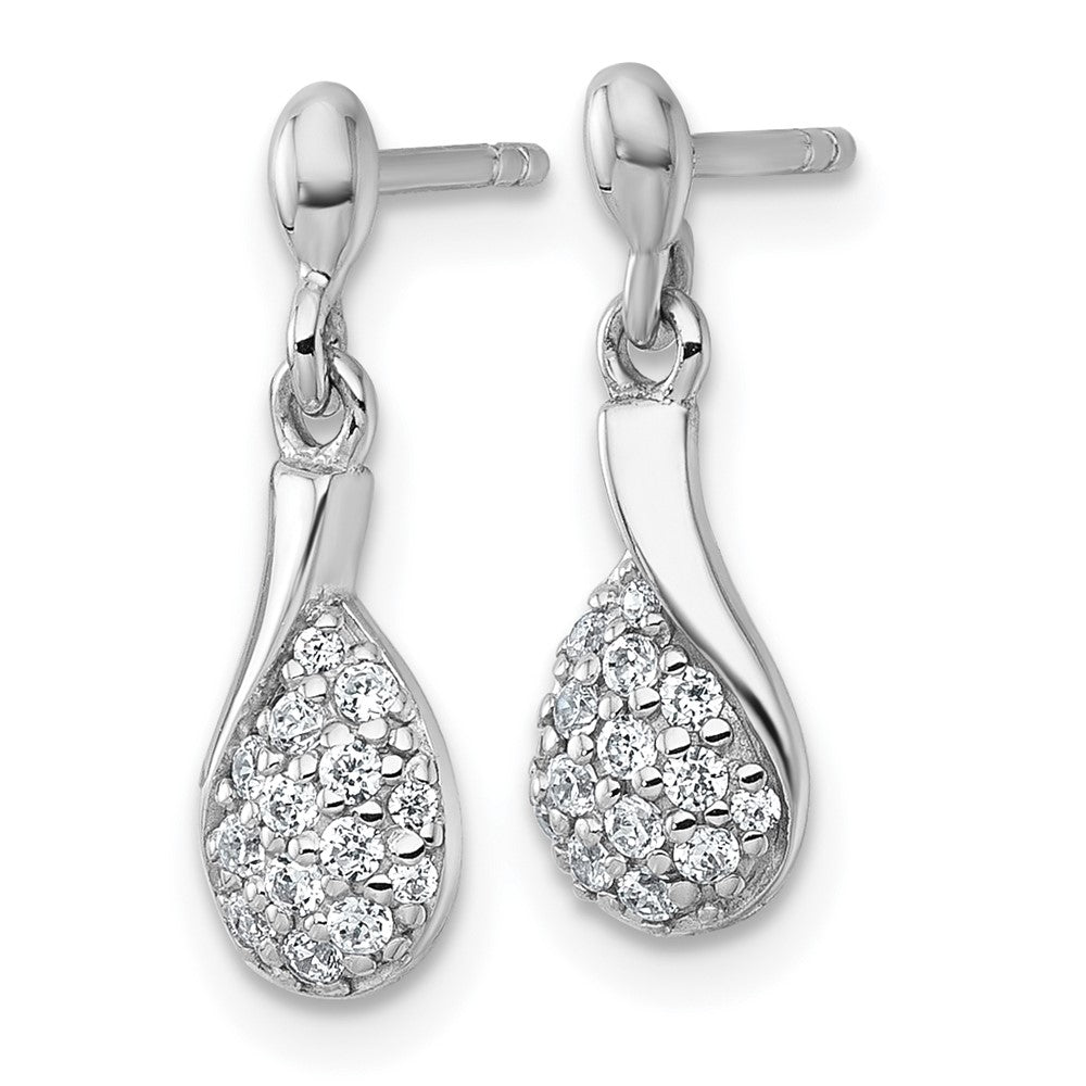 Sterling Silver Rh-plated Polished CZ Drop Dangle Post Earrings