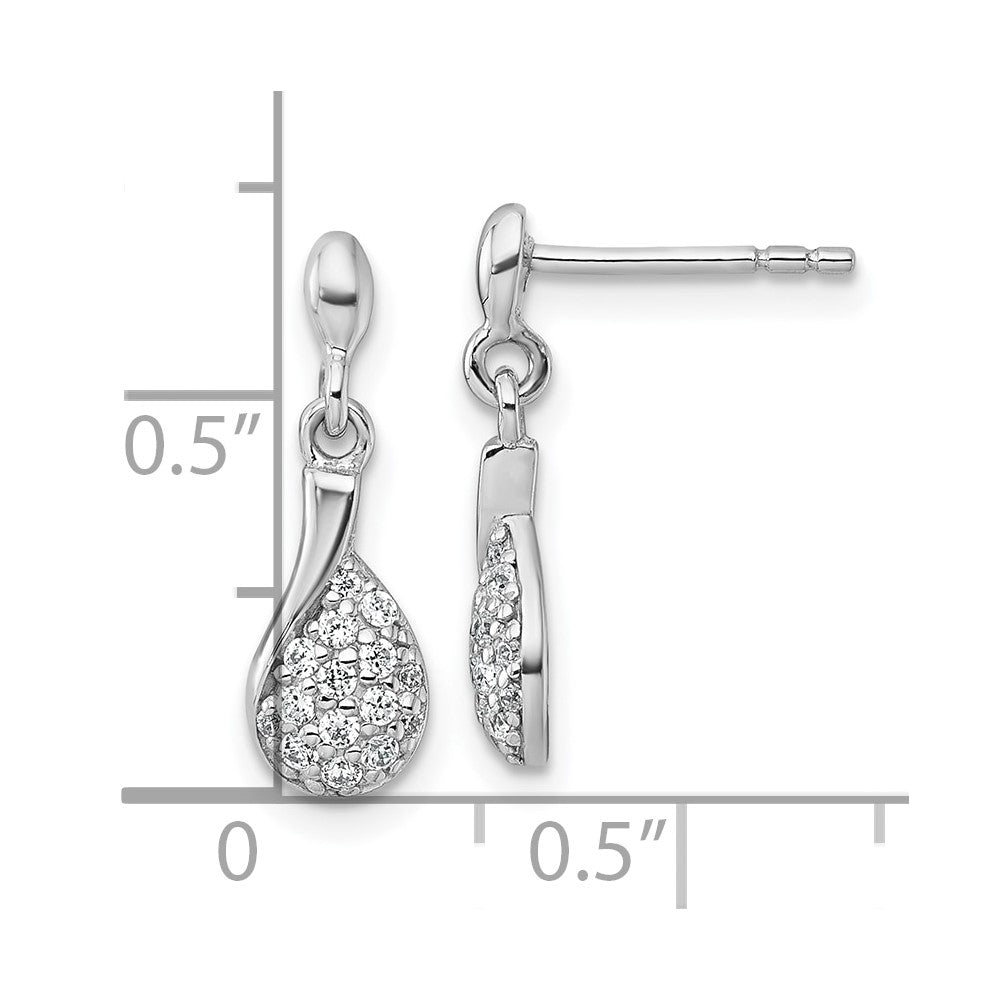 Sterling Silver Rh-plated Polished CZ Drop Dangle Post Earrings