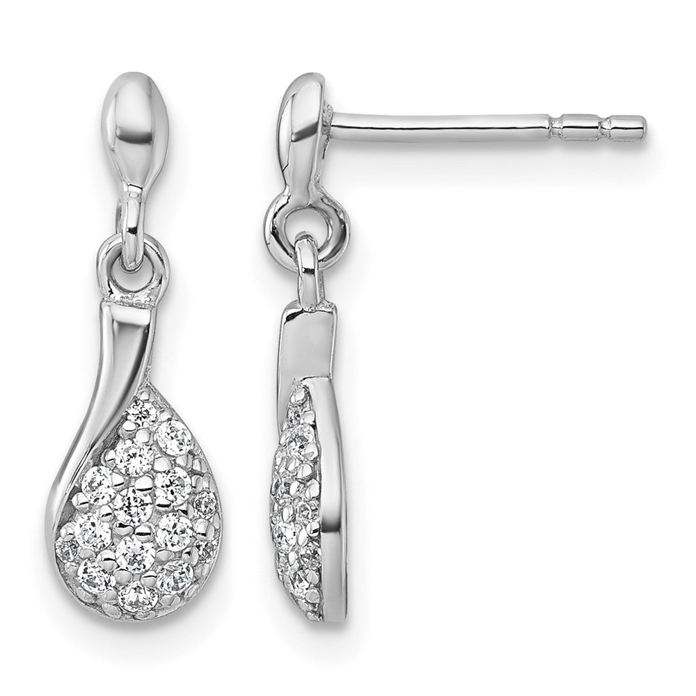 Sterling Silver Rh-plated Polished CZ Drop Dangle Post Earrings