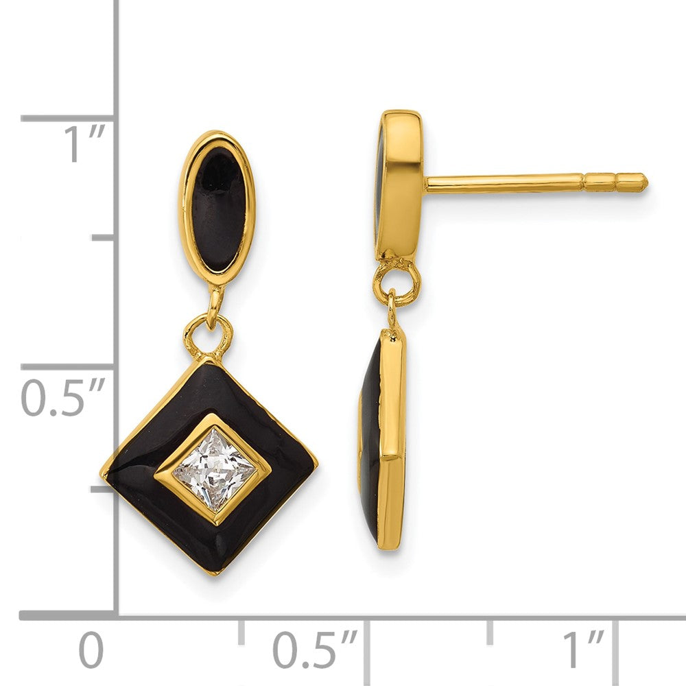 Sterling Silver Gold-plated CZ Enamel Post Earrings
