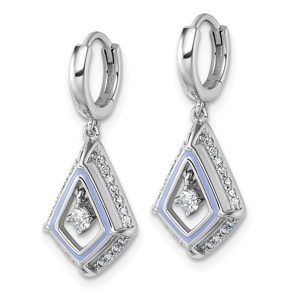 Sterling Silver Rhod-plated Vibrant CZ Enamel Dangle Hinged Hoop Earrings