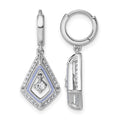 Sterling Silver Rhod-plated Vibrant CZ Enamel Dangle Hinged Hoop Earrings