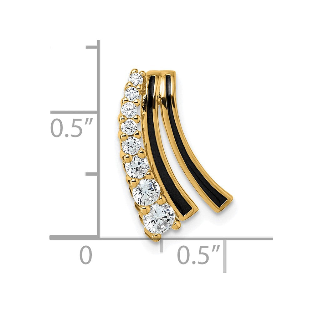 Sterling Silver Gold-tone Black Enamel CZ Chain Slide Pendant