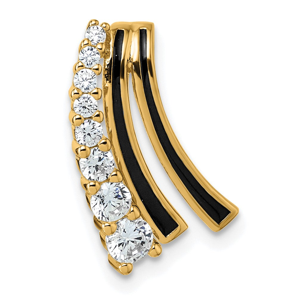Sterling Silver Gold-tone Black Enamel CZ Chain Slide Pendant
