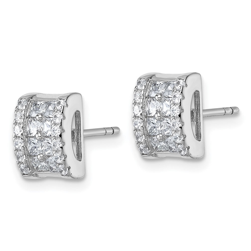 Sterling Silver Rhodium-plated CZ Rectangle Post Earrings