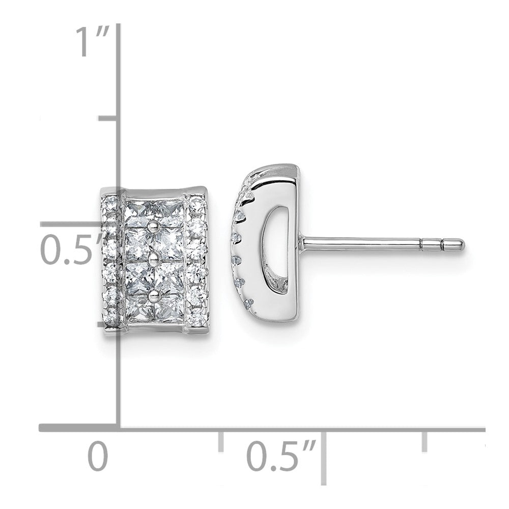 Sterling Silver Rhodium-plated CZ Rectangle Post Earrings
