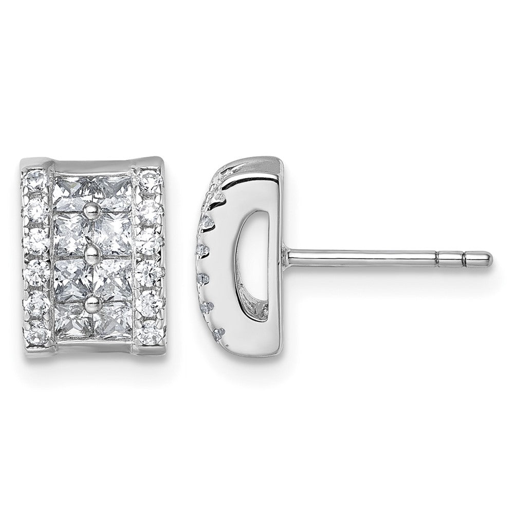 Sterling Silver Rhodium-plated CZ Rectangle Post Earrings