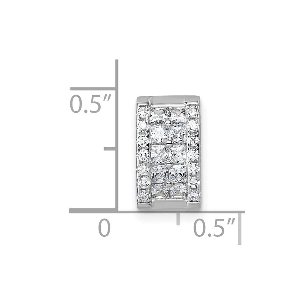 Sterling Silver Rhodium-plated CZ Rectangle Chain Slide Pendant
