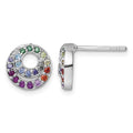 Sterling Silver Rh-plated Multi Color CZ Double Circle Post Earrings