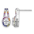 Sterling Silver Rhodium-plated Multicolor CZ Oval Halo Post Earrings