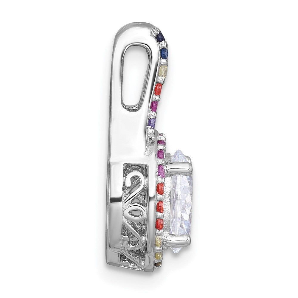 SS RH-plated Polished Multicolor CZ Oval Halo Chain Slide Pendant
