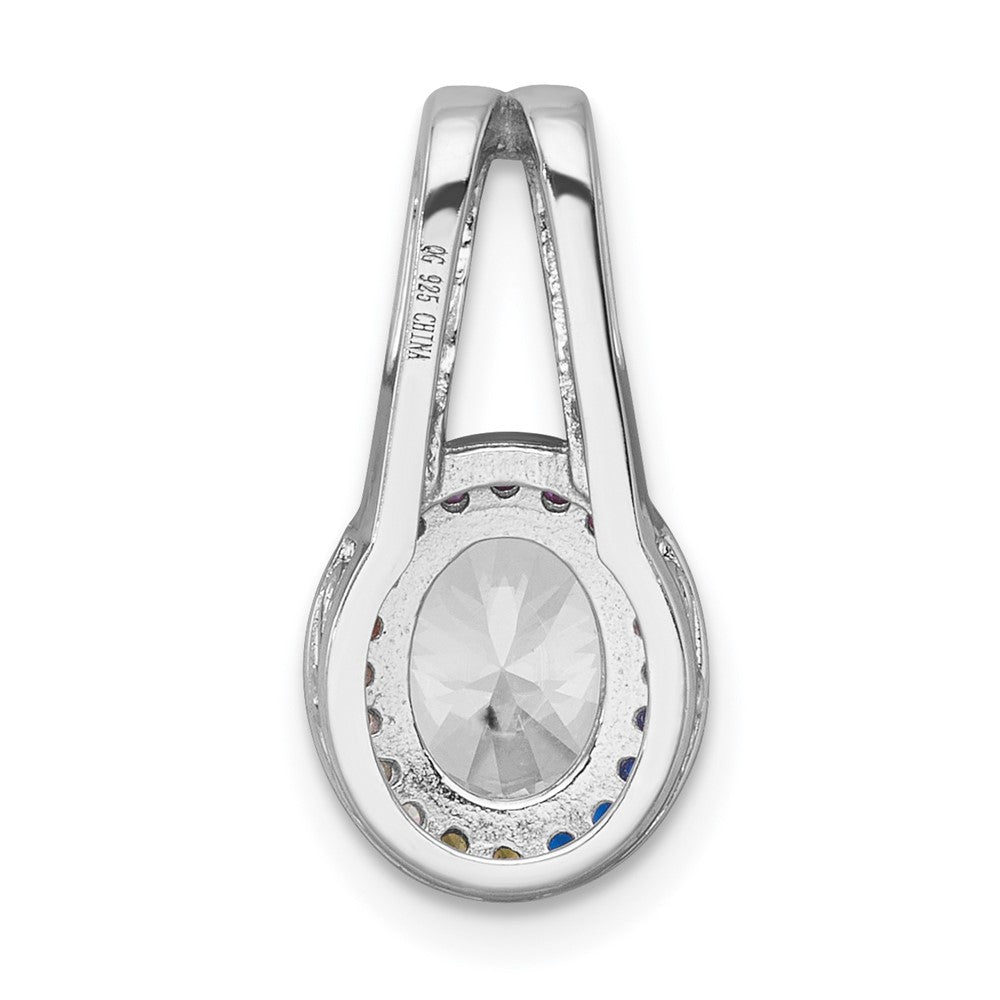 SS RH-plated Polished Multicolor CZ Oval Halo Chain Slide Pendant