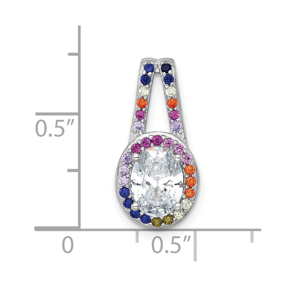 SS RH-plated Polished Multicolor CZ Oval Halo Chain Slide Pendant