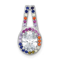 SS RH-plated Polished Multicolor CZ Oval Halo Chain Slide Pendant